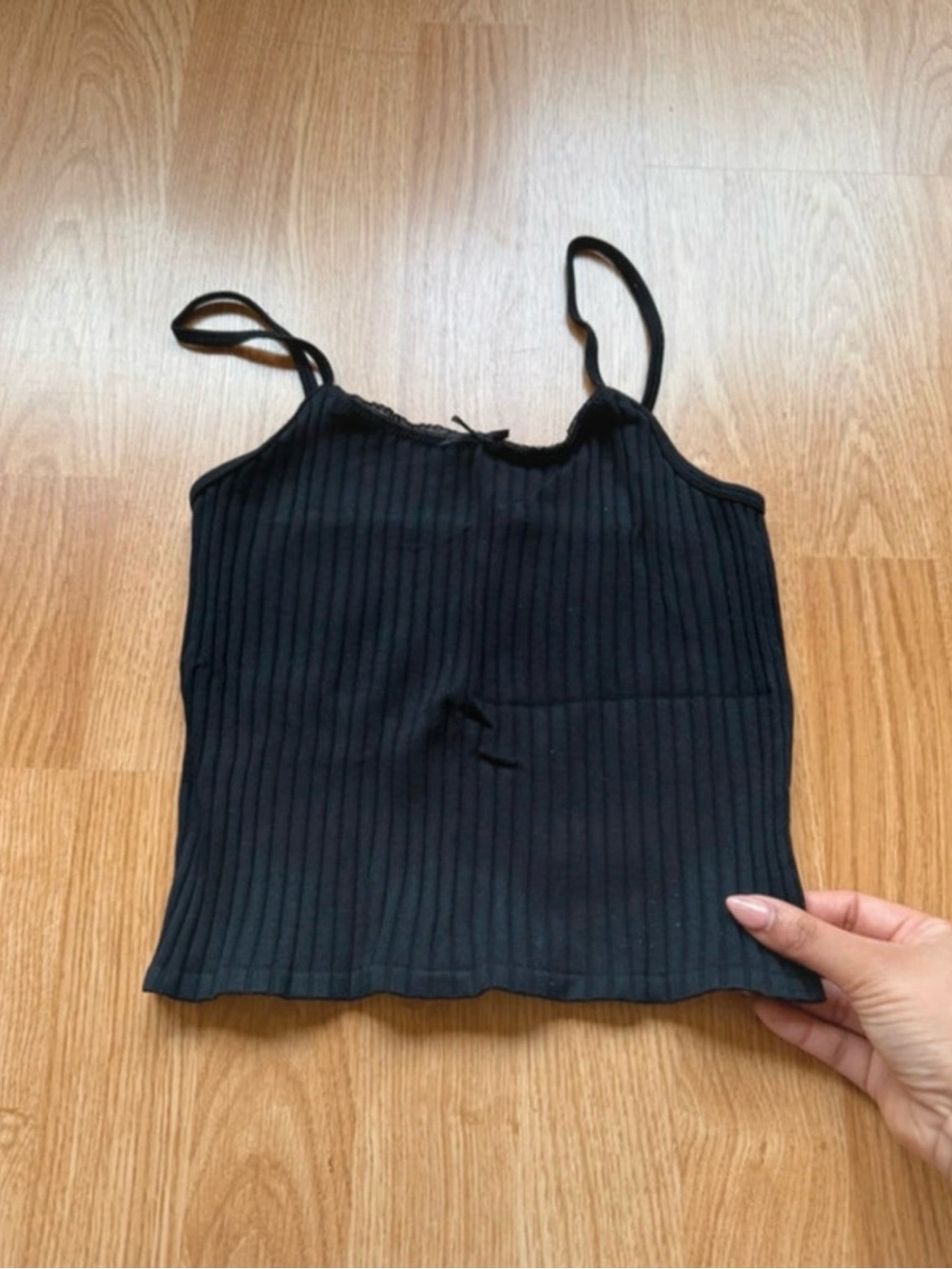 Zara Black Ribbed Spaghetti Strap Camisole